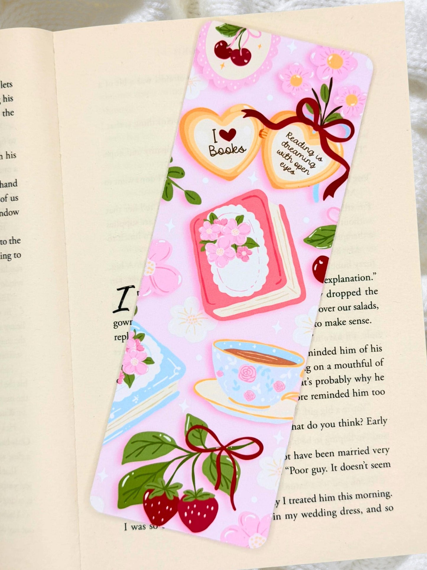 Pink Floral Bookmark | Tea & Books Bookmark