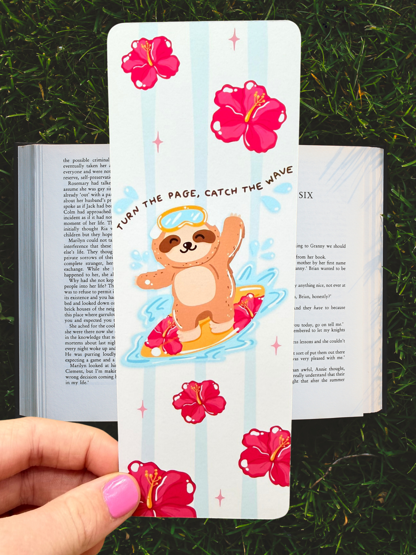 Turn The Page Catch The Wave Bookmark | Surfing Sloth Bookmark