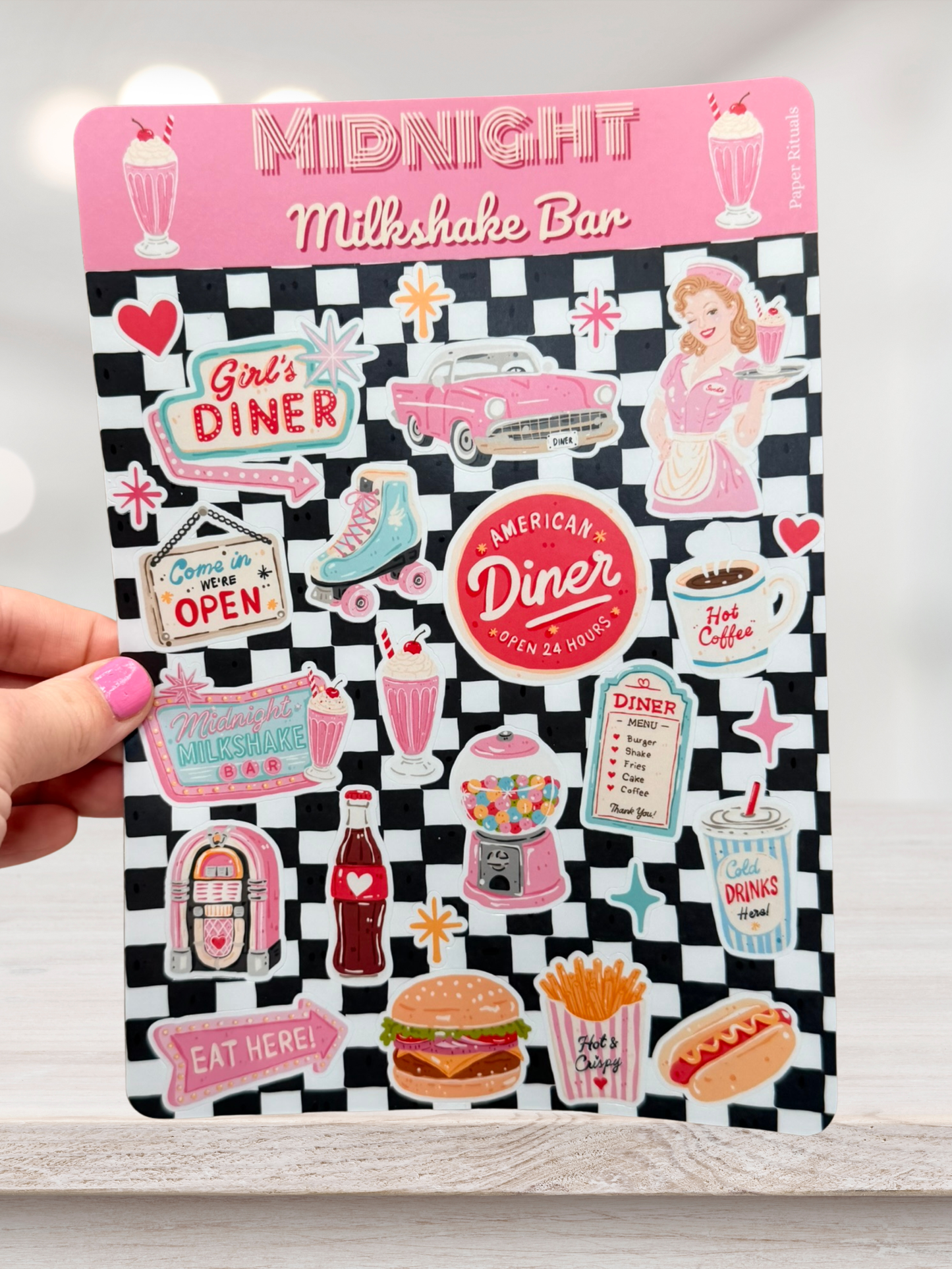Midnight Milkshake Bar | Retro Diner Sticker Sheet