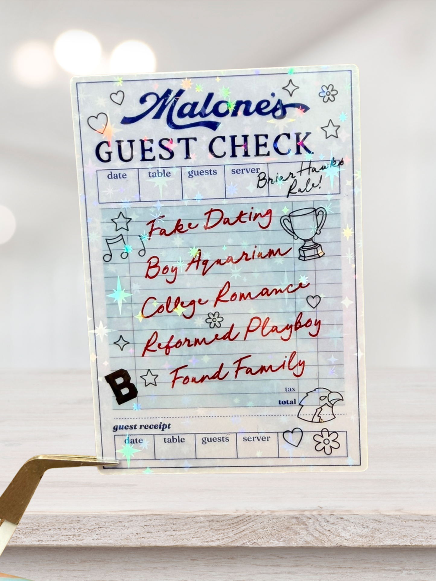 Malone’s Guest Check Sparkle Die Cut Sticker | Off Campus Inspired