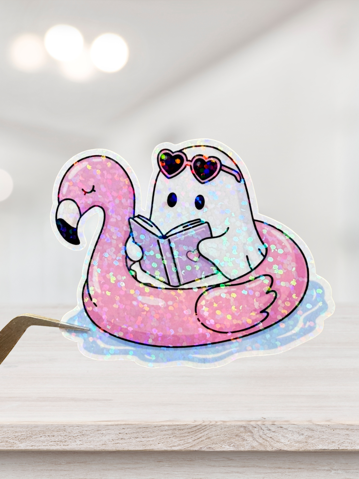 Flamingo Float Ghost Sticker | Summer Reading Sticker