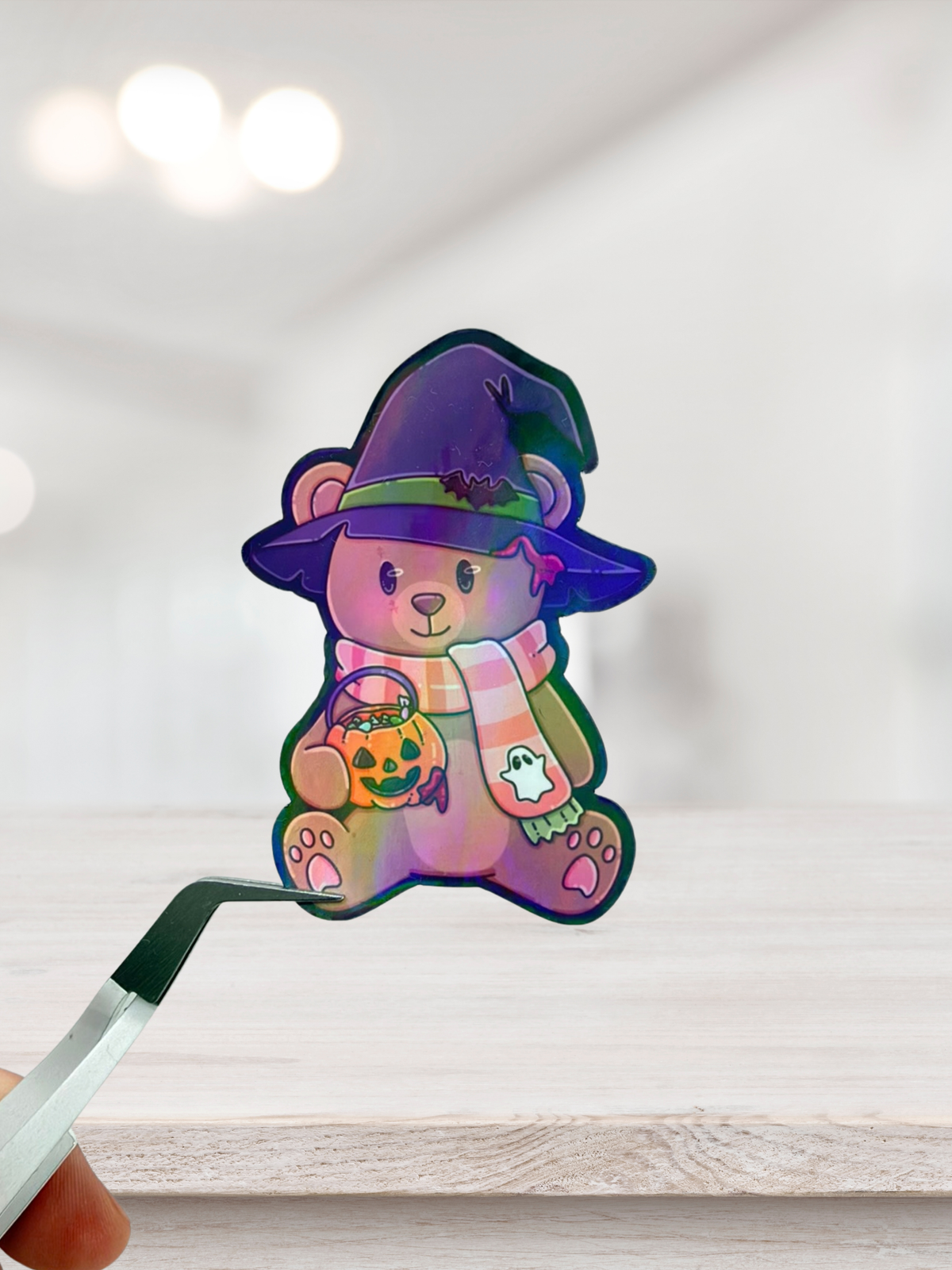 Witch Bear Halloween Sticker | Holographic Overlay