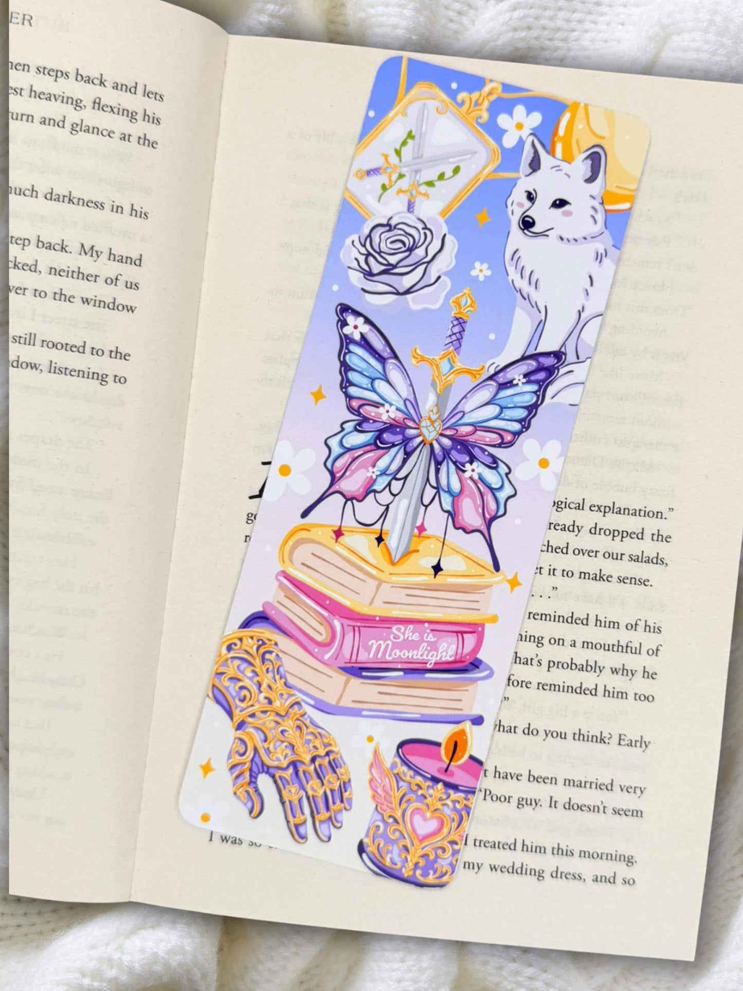 Fantasy Bookmark | Wolf & Butterfly Romantasy Bookmark
