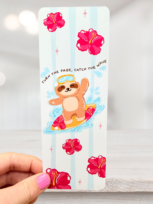 Turn The Page Catch The Wave Bookmark | Surfing Sloth Bookmark