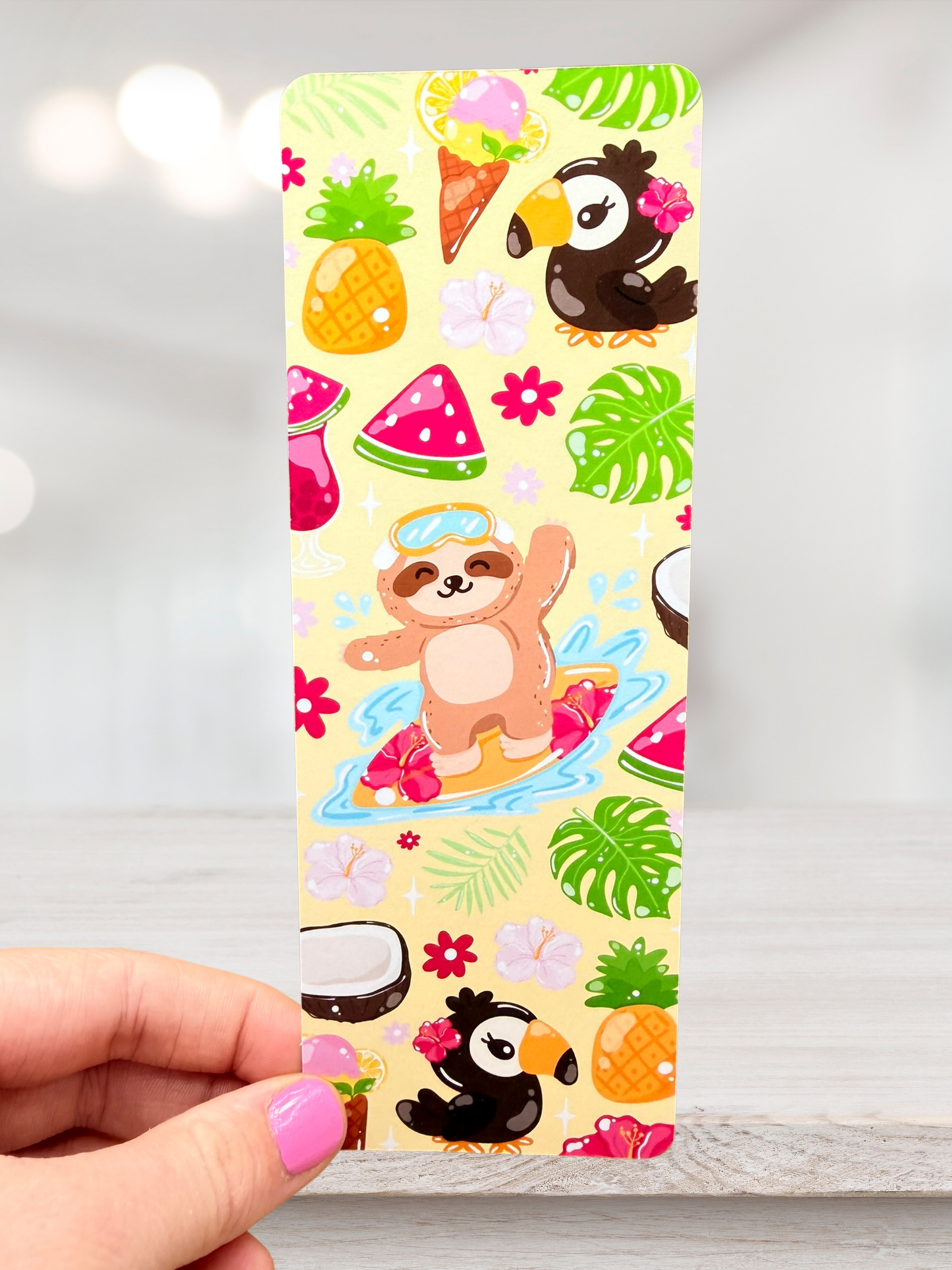 Surfing Sloth Bookmark | Tropical Summer Bookmark