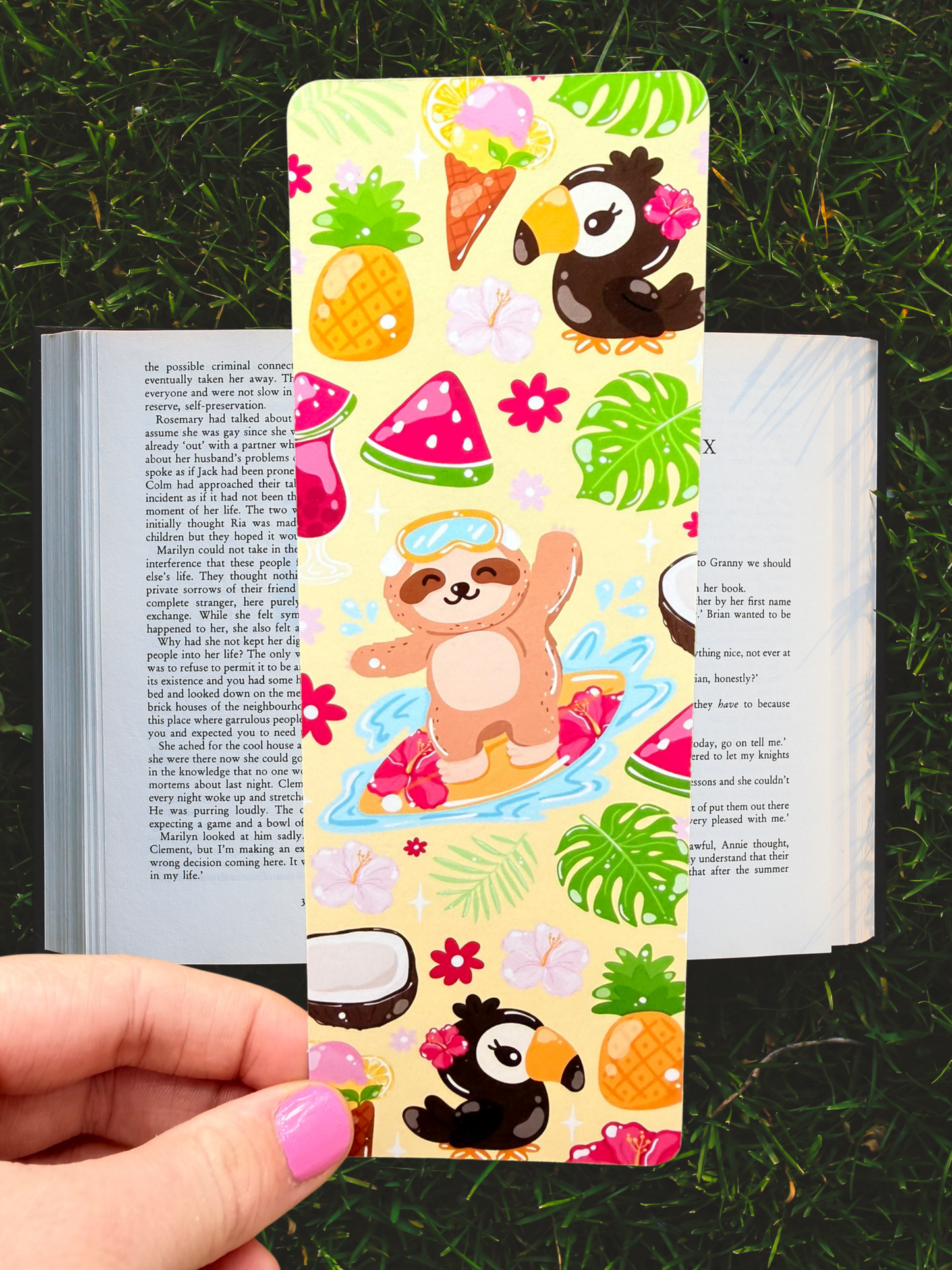Surfing Sloth Bookmark | Tropical Summer Bookmark
