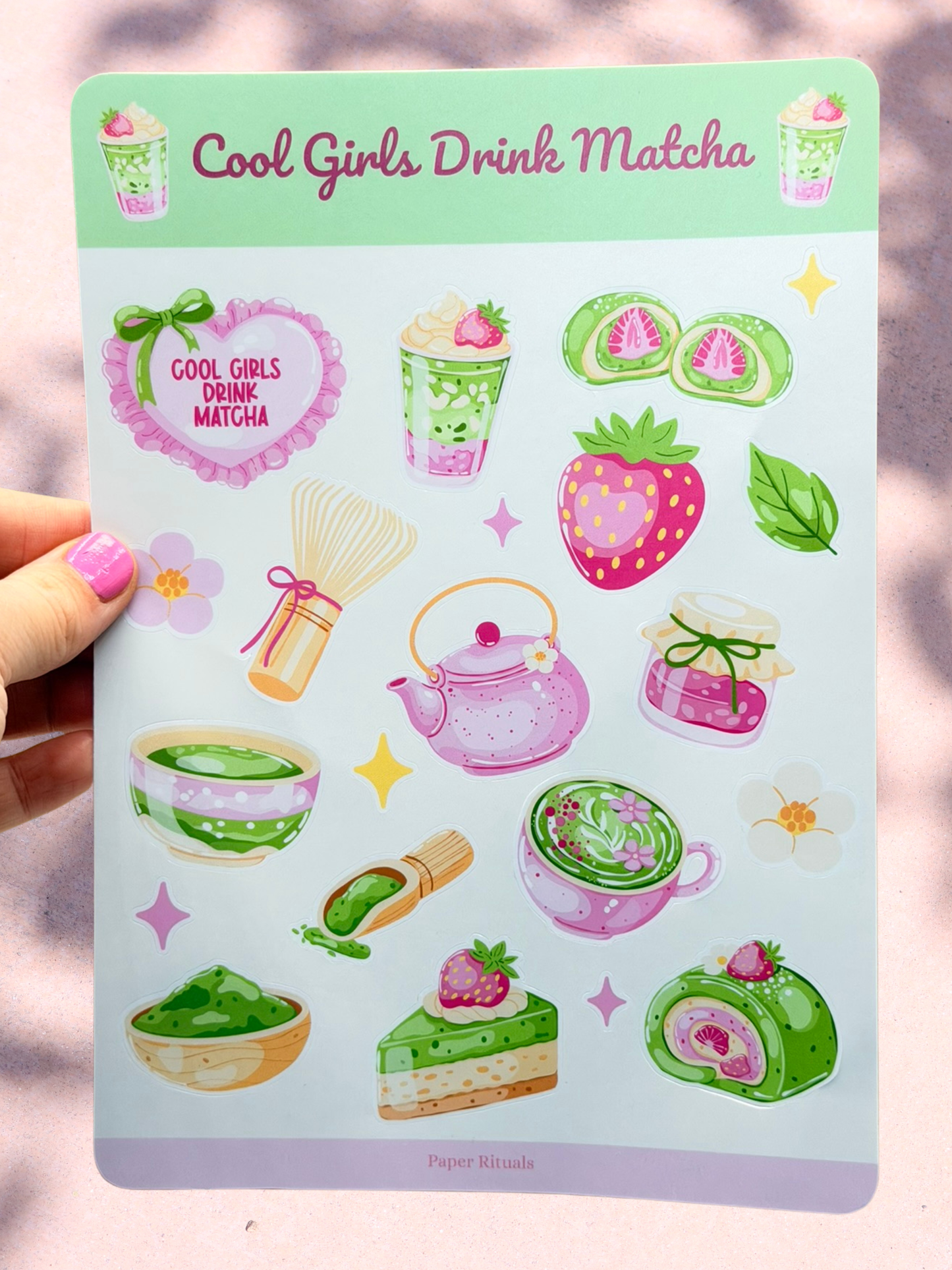 Cool Girls Drink Matcha | Strawberry Matcha Sticker Sheet