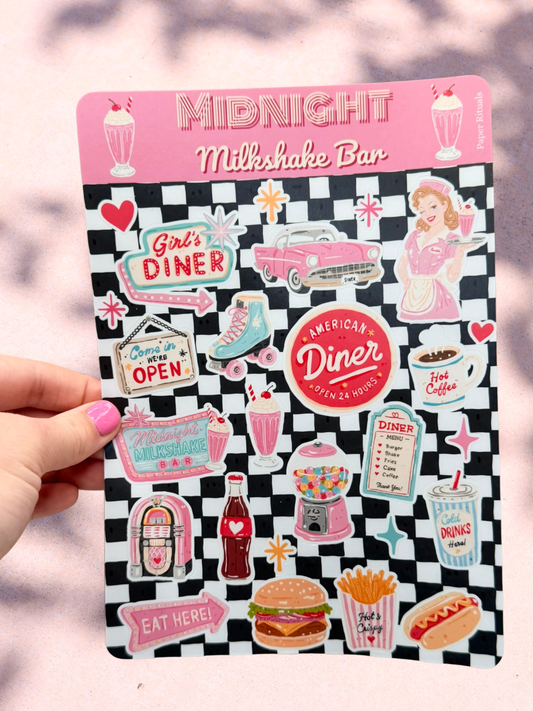 Midnight Milkshake Bar | Retro Diner Sticker Sheet