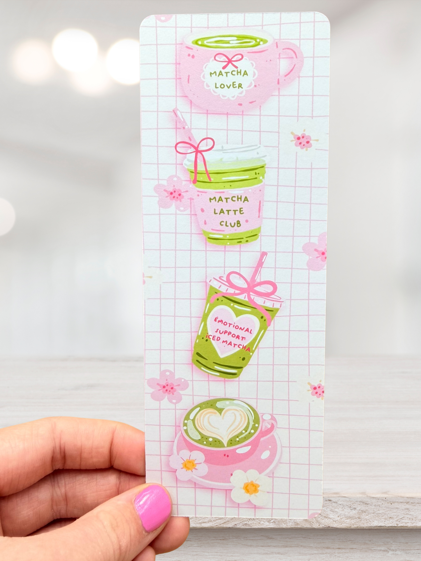 Matcha Drinks Bookmark | Pink Matcha Latte Bookmark