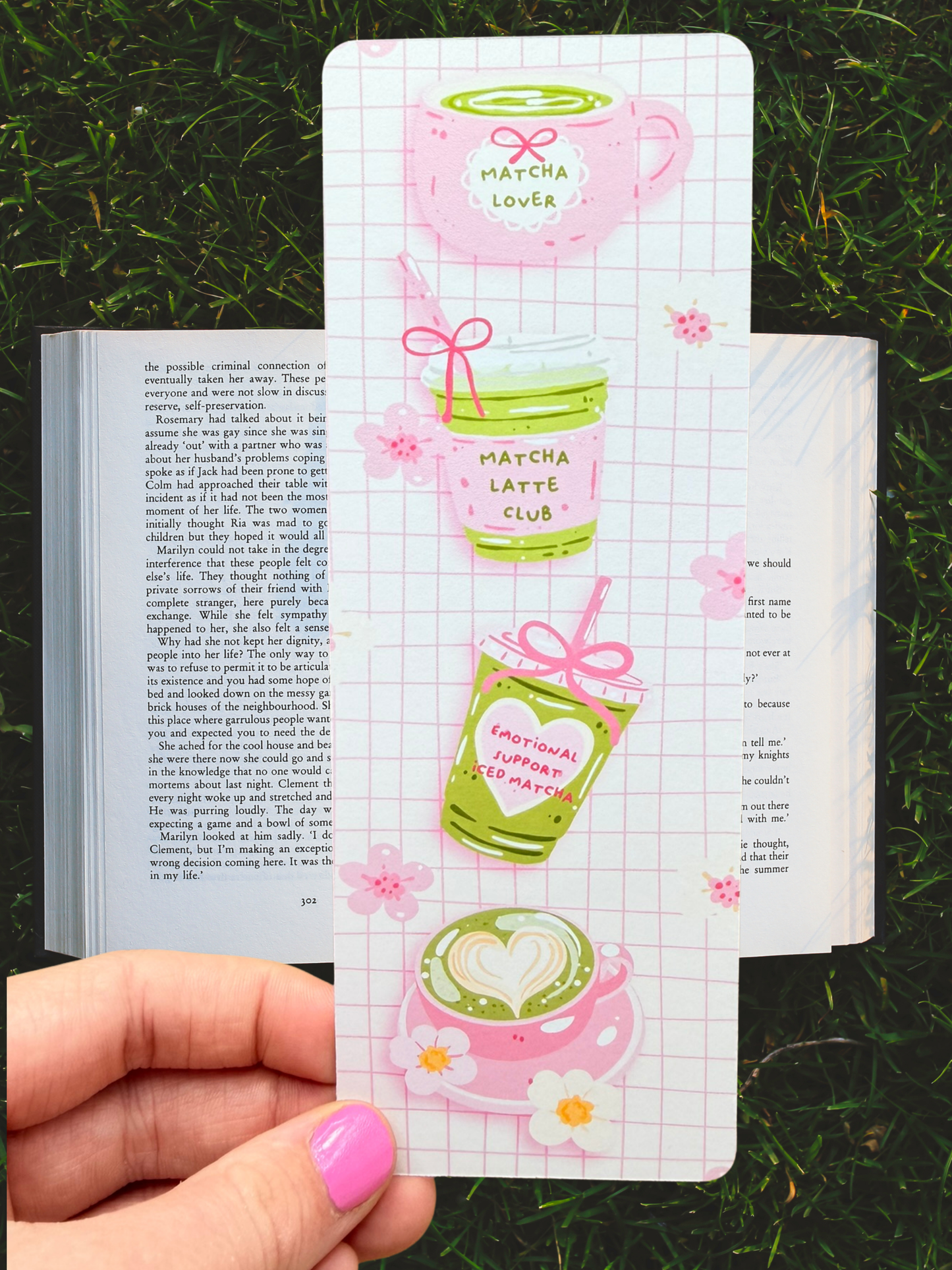 Matcha Drinks Bookmark | Pink Matcha Latte Bookmark