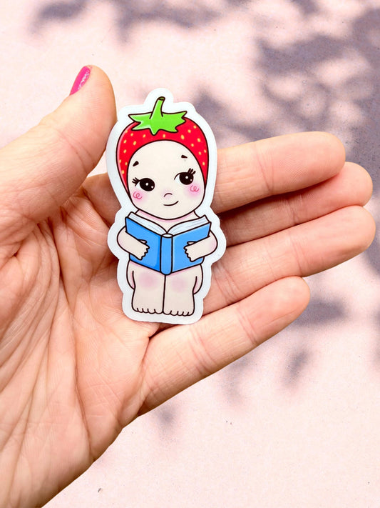Strawberry Reading Sticker | Cute Bookish Sticker
