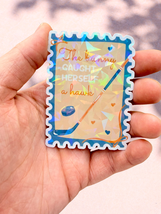 The Bunny Caught Herself A Hawk Sticker | Hockey Romance Quote Sticker