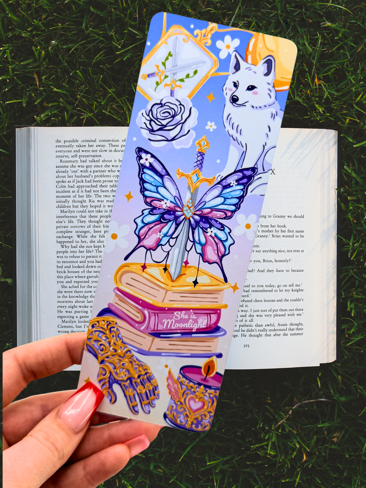 Fantasy Bookmark | Wolf & Butterfly Romantasy Bookmark