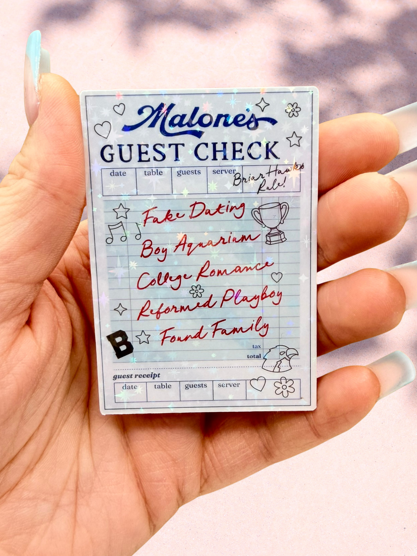 Malone’s Guest Check Sparkle Die Cut Sticker | Off Campus Inspired
