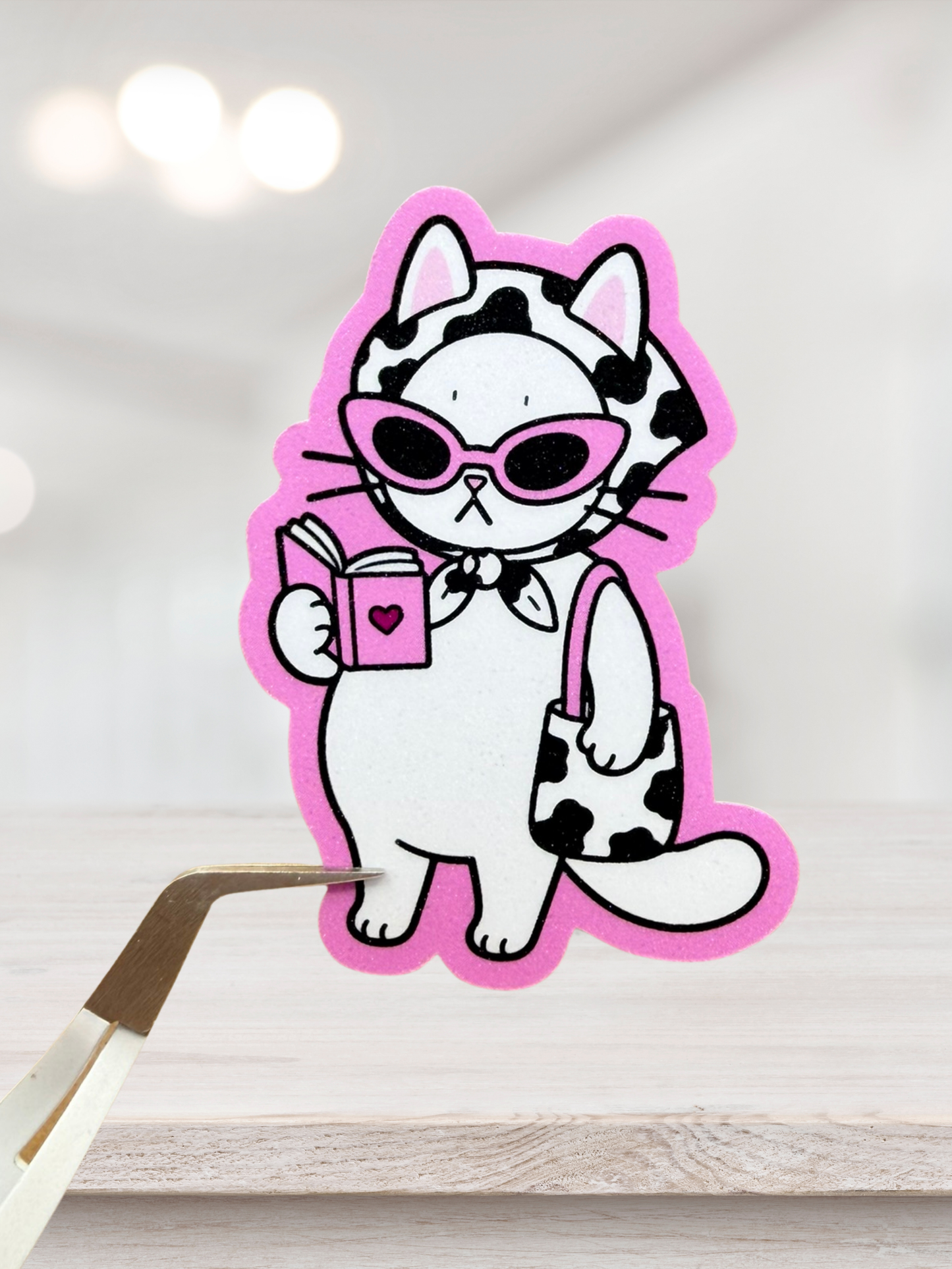 Bookish Cat Sticker | Pink Sunglasses Reading Cat