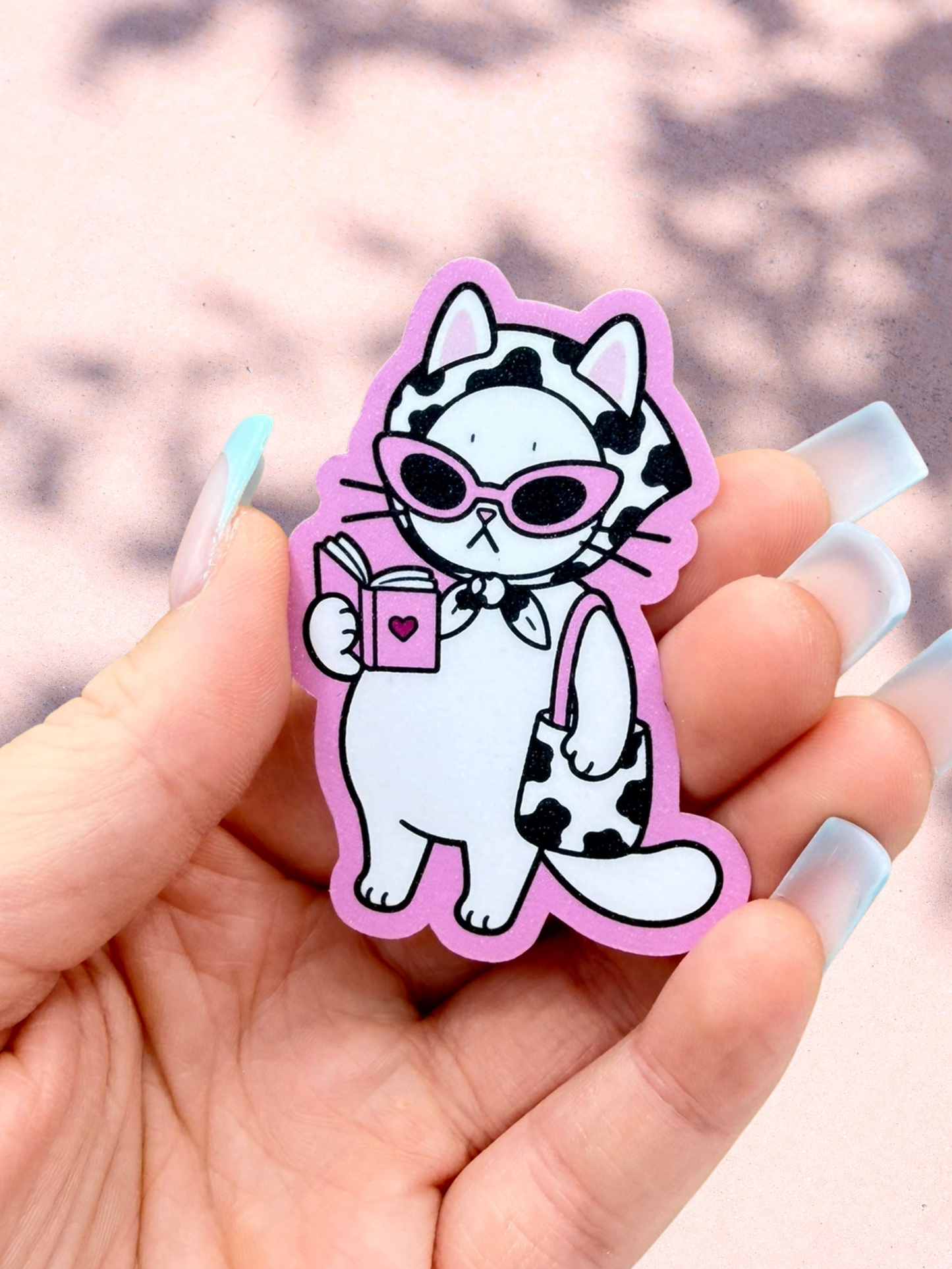 Bookish Cat Sticker | Pink Sunglasses Reading Cat