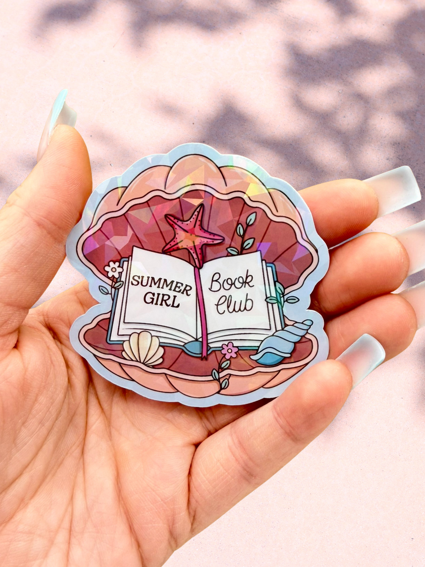 Summer Girl Book Club Sticker | Holographic Fleck Bookish Seashell Sticker