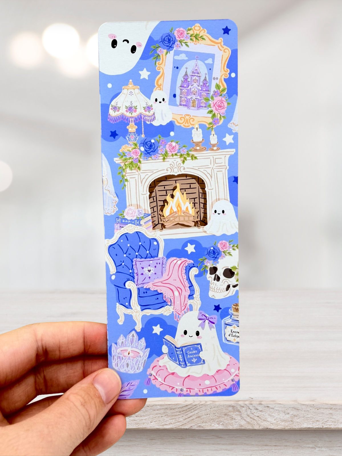 Cosy Ghost Reading Bookmark | Spooky Bookish