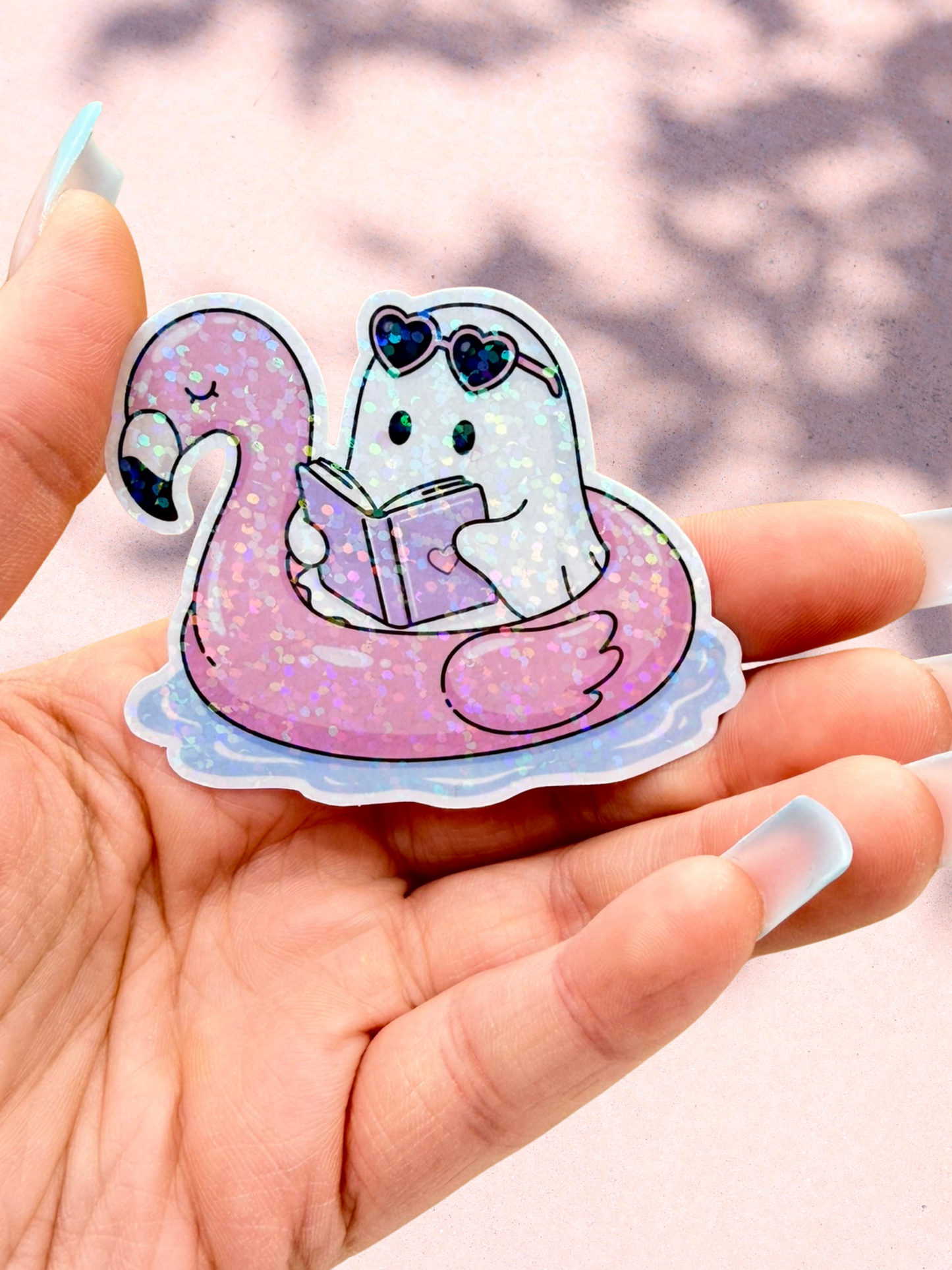Flamingo Float Ghost Sticker | Summer Reading Sticker