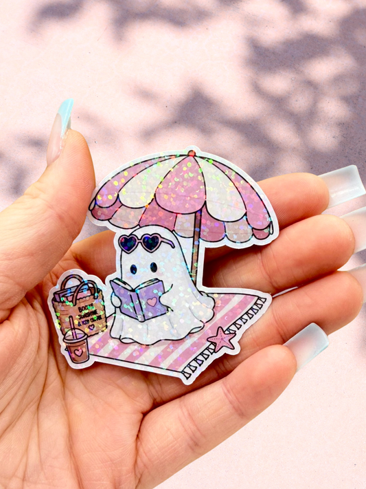 Beach Reading Ghost Sticker | Summer Book Sticker