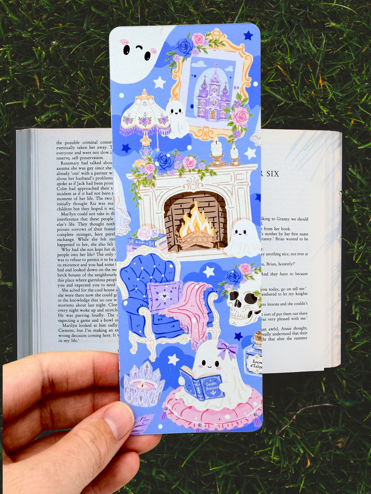 Cosy Ghost Reading Bookmark | Spooky Bookish