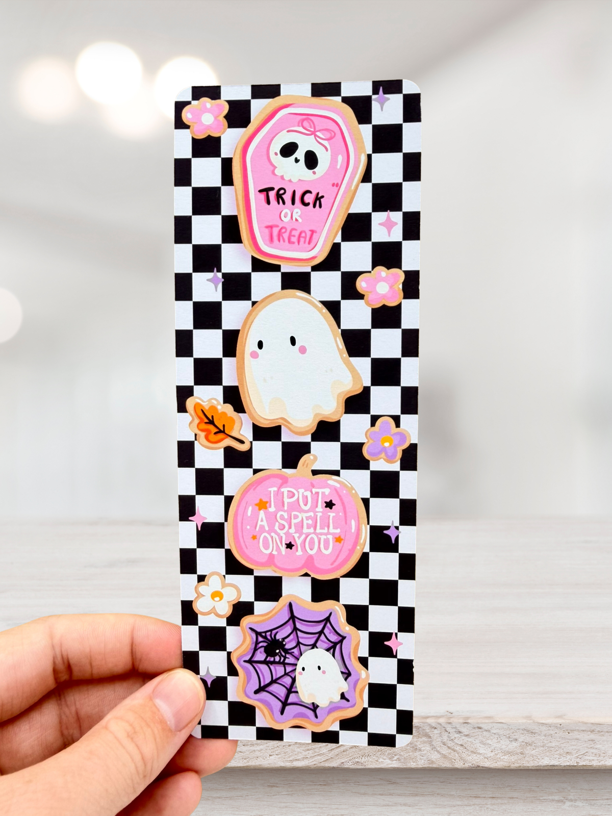 Trick Or Treat Checkerboard Bookmark | Ghost Bookmark