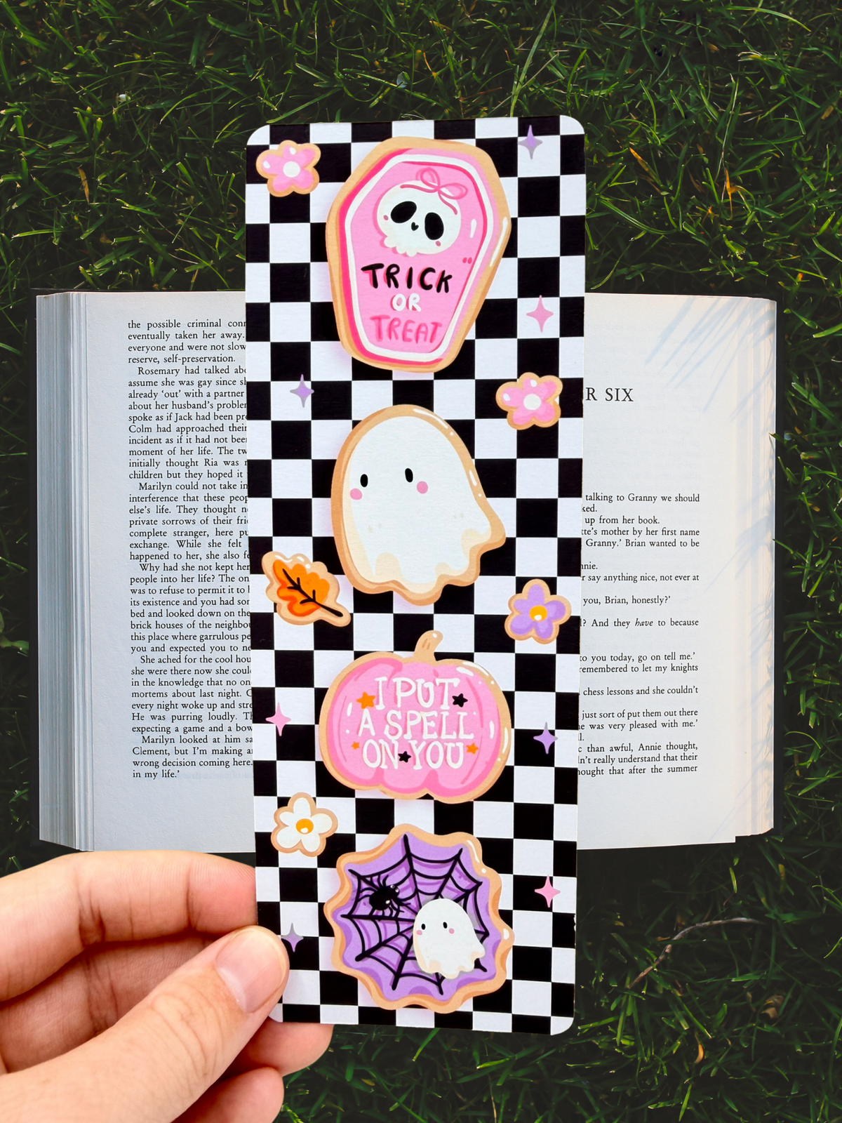 Trick Or Treat Checkerboard Bookmark | Ghost Bookmark