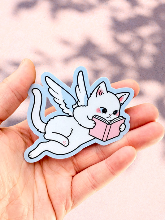 Winged Cat Reader Sticker |Bookish Cat Sticker
