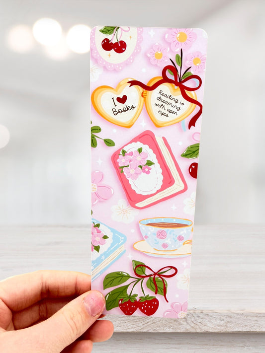 Pink Floral Bookmark | Tea & Books Bookmark