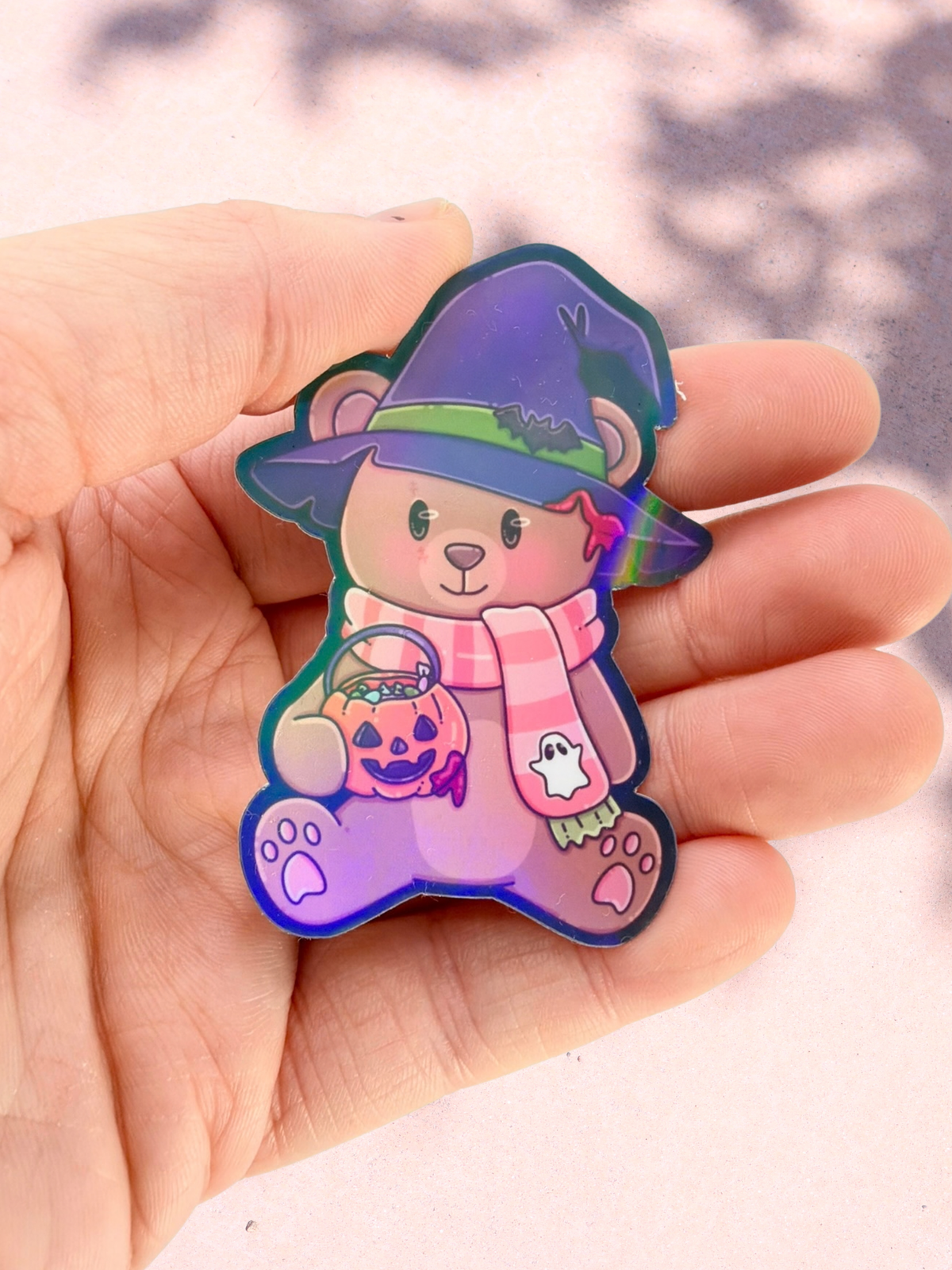 Witch Bear Halloween Sticker | Holographic Overlay