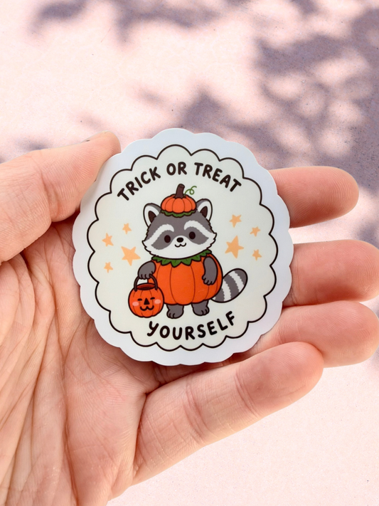 Trick or Treat Yourself Raccoon | Matte Sticker