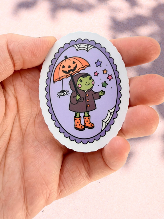 Pumpkin Umbrella Frog | Matte Sticker