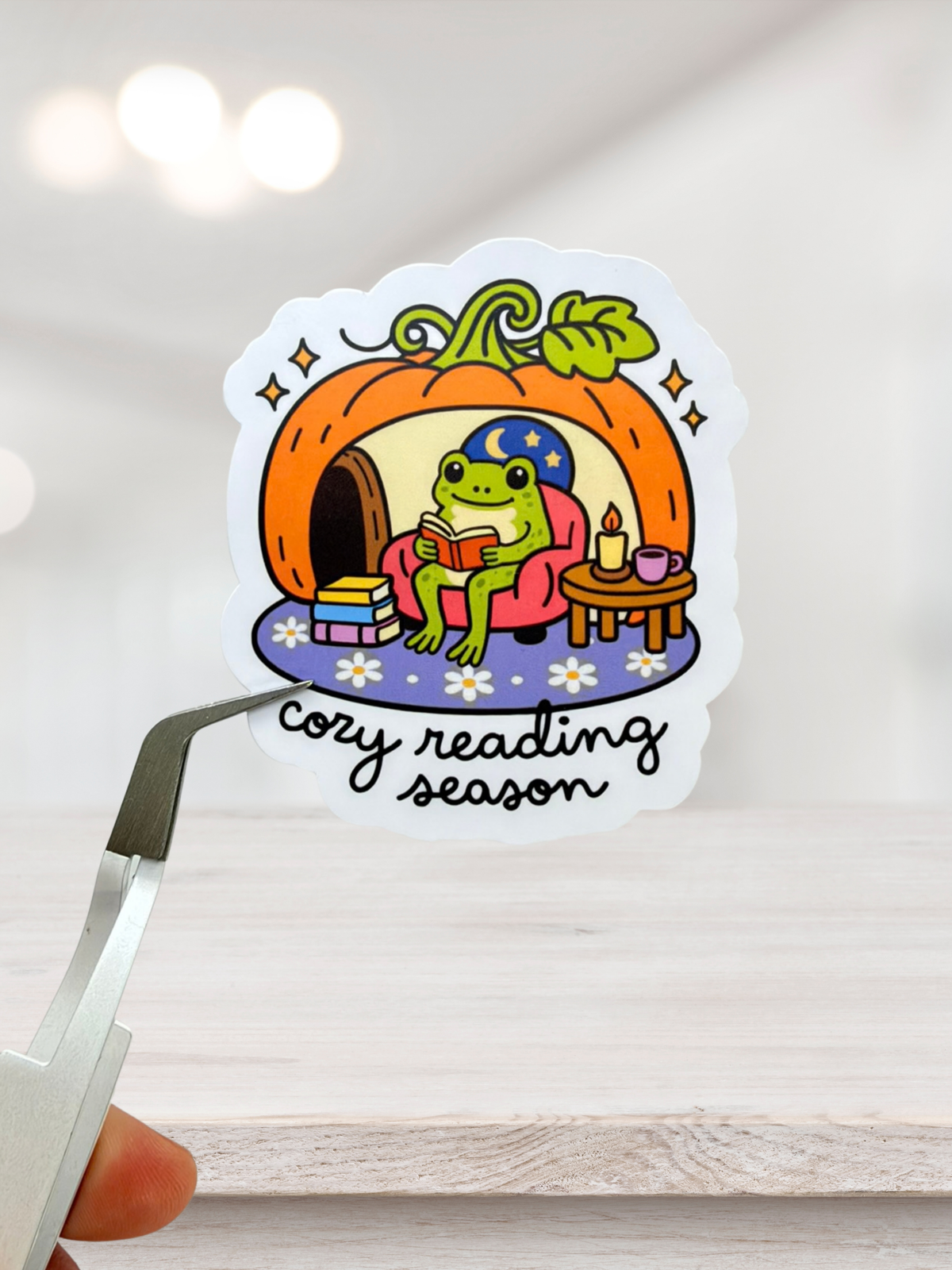 Cosy Reading Frog | Matte Sticker