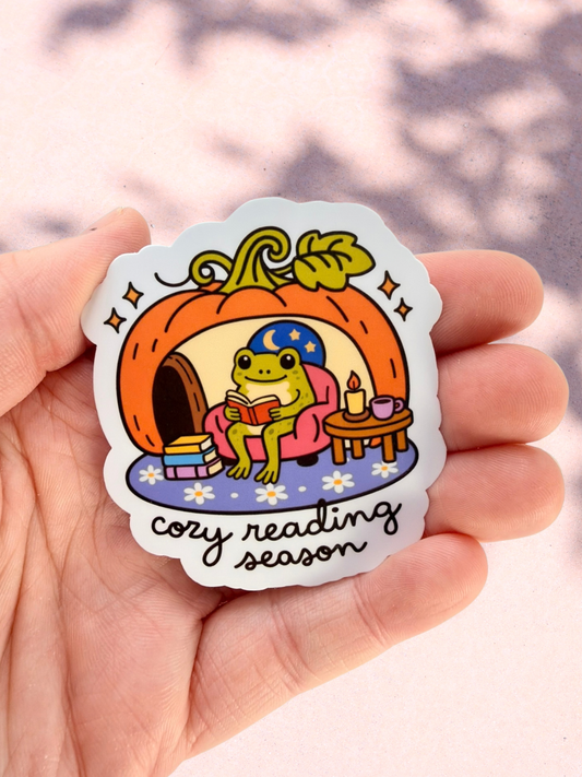 Cosy Reading Frog | Matte Sticker