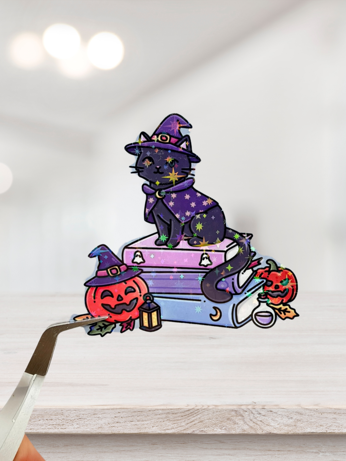 Witchy Cat Book Stack | Star Overlay Sticker