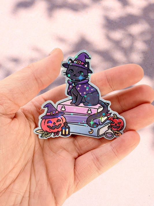 Witchy Cat Book Stack | Star Overlay Sticker
