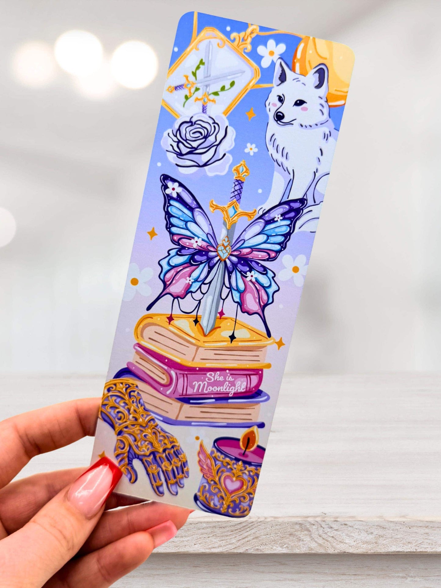 Fantasy Bookmark | Wolf & Butterfly Romantasy Bookmark