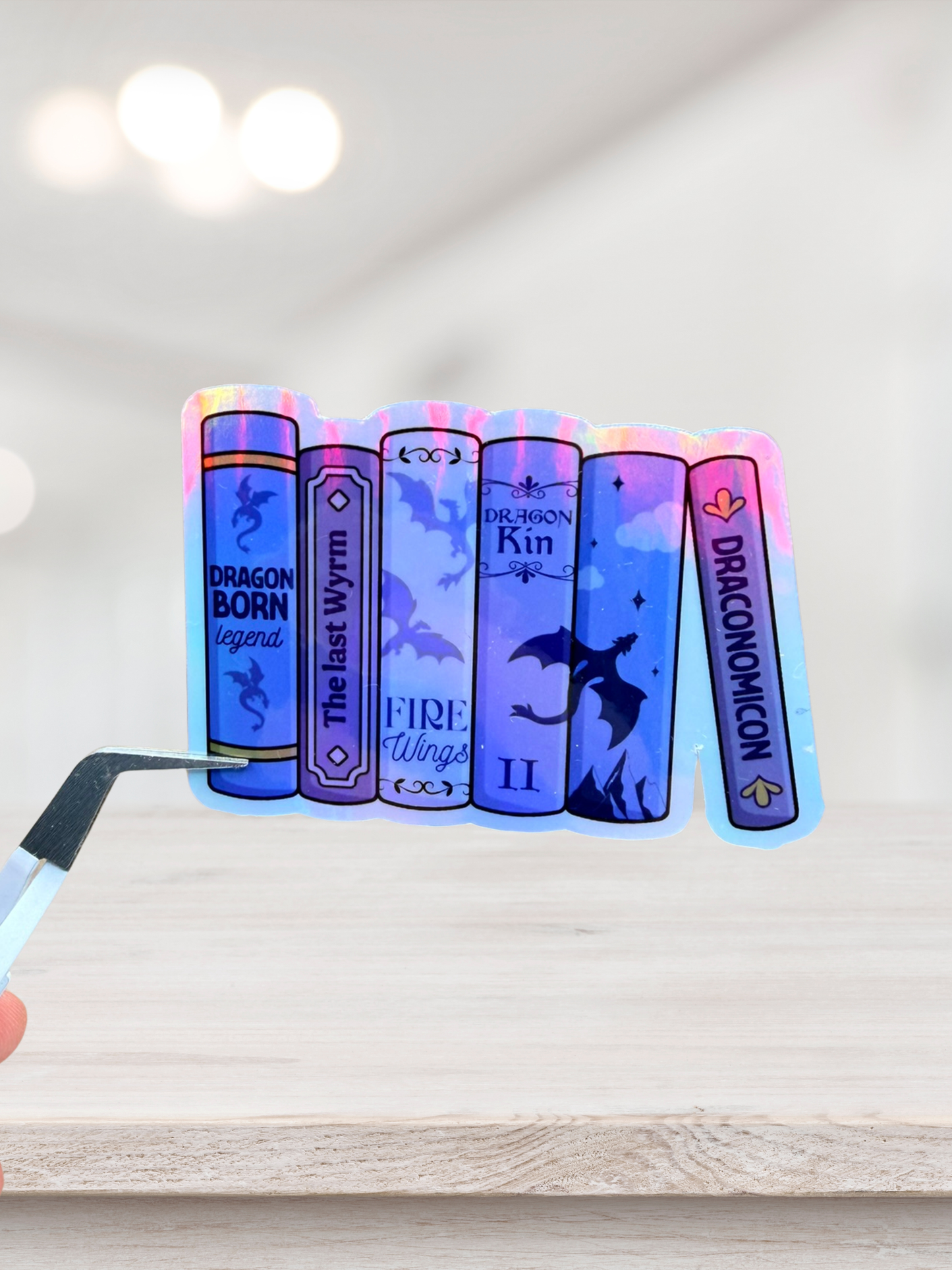 Dragon Book Stack Sticker | Holographic Fantasy Sticker
