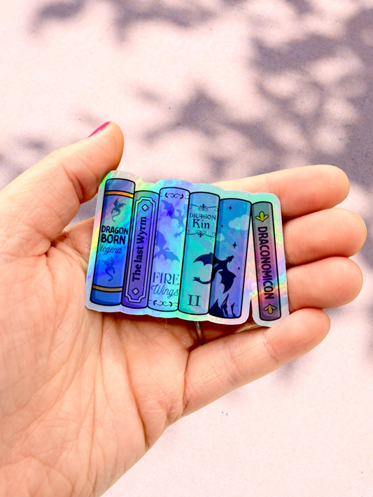 Dragon Book Stack Sticker | Holographic Fantasy Sticker
