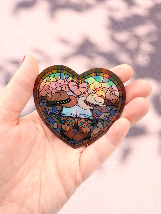Cowboy Romance Heart Sticker | Holographic Bookish Sticker