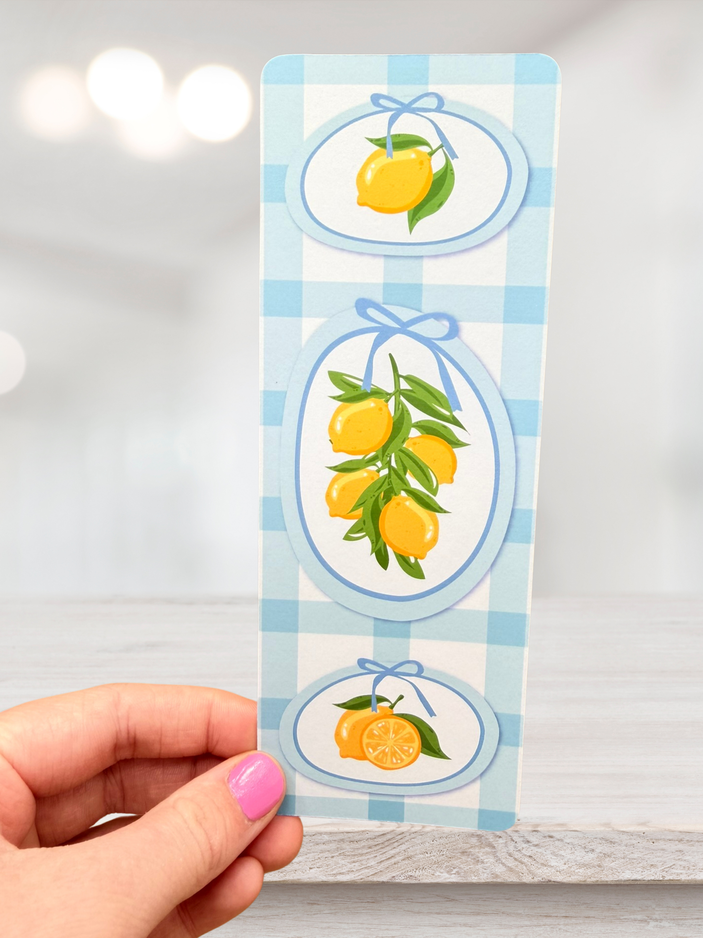 Lemon Gingham Bookmark | Blue Italian Summer Bookmark