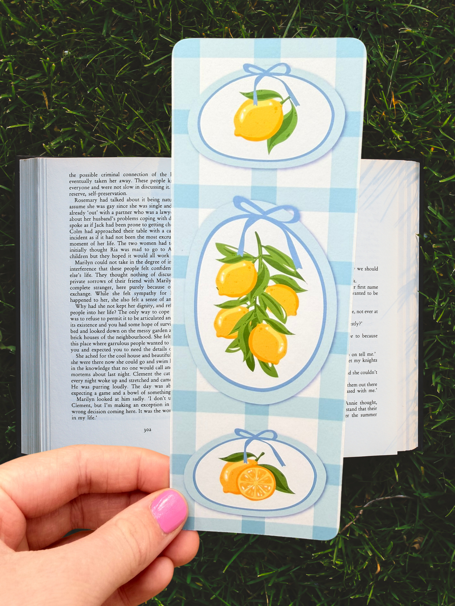 Lemon Gingham Bookmark | Blue Italian Summer Bookmark