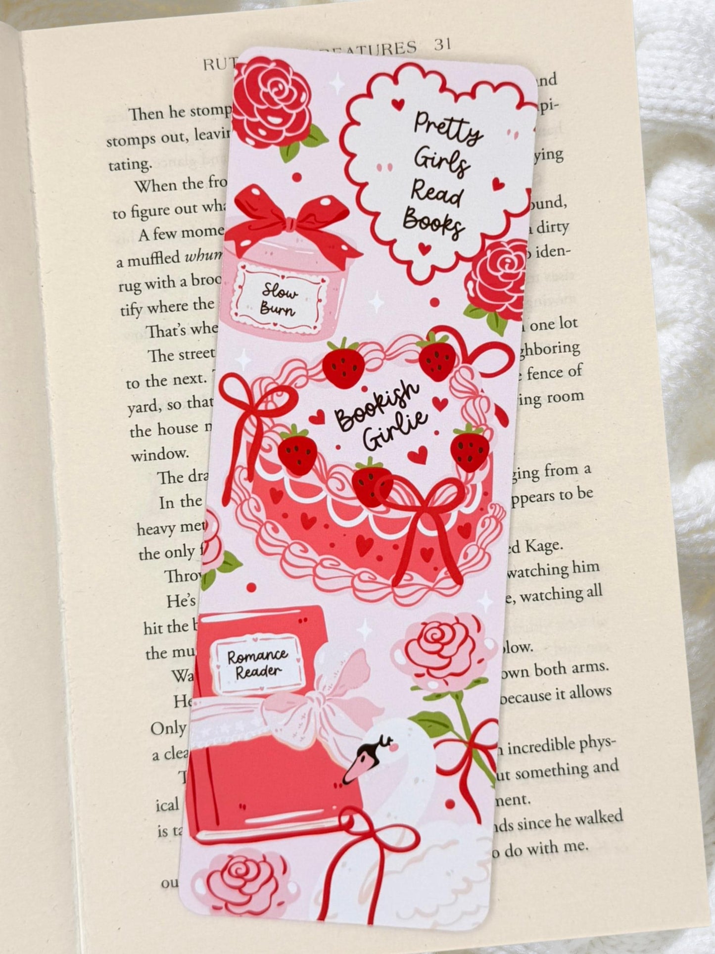 Strawberry Bow Bookmark | Bookish Girly Bookmark
