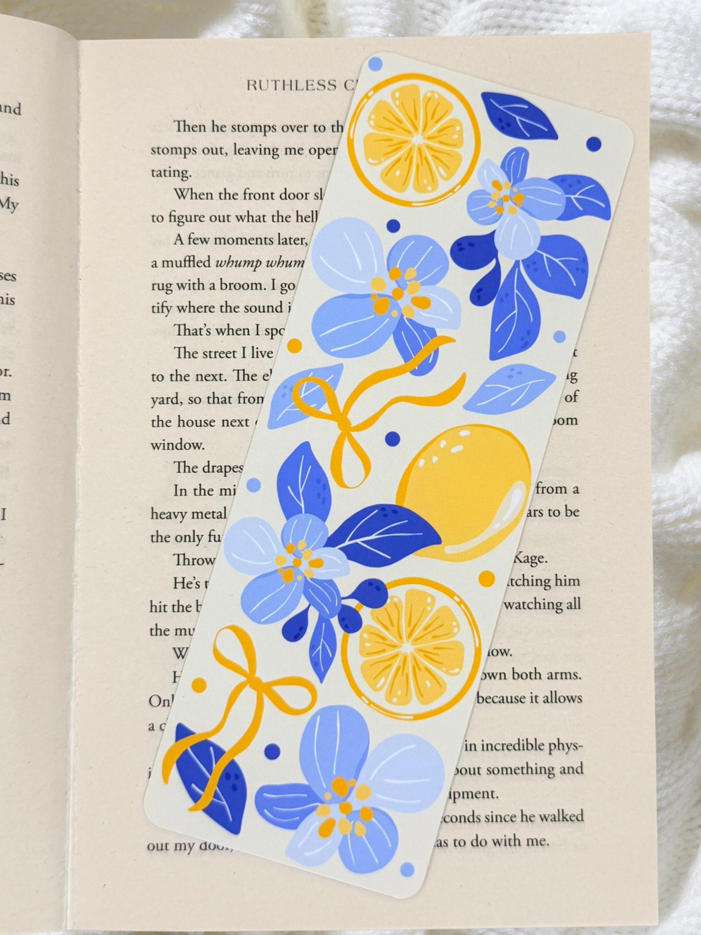 Lemon Floral Bookmark | Mediterranean Blue Summer Bookmark