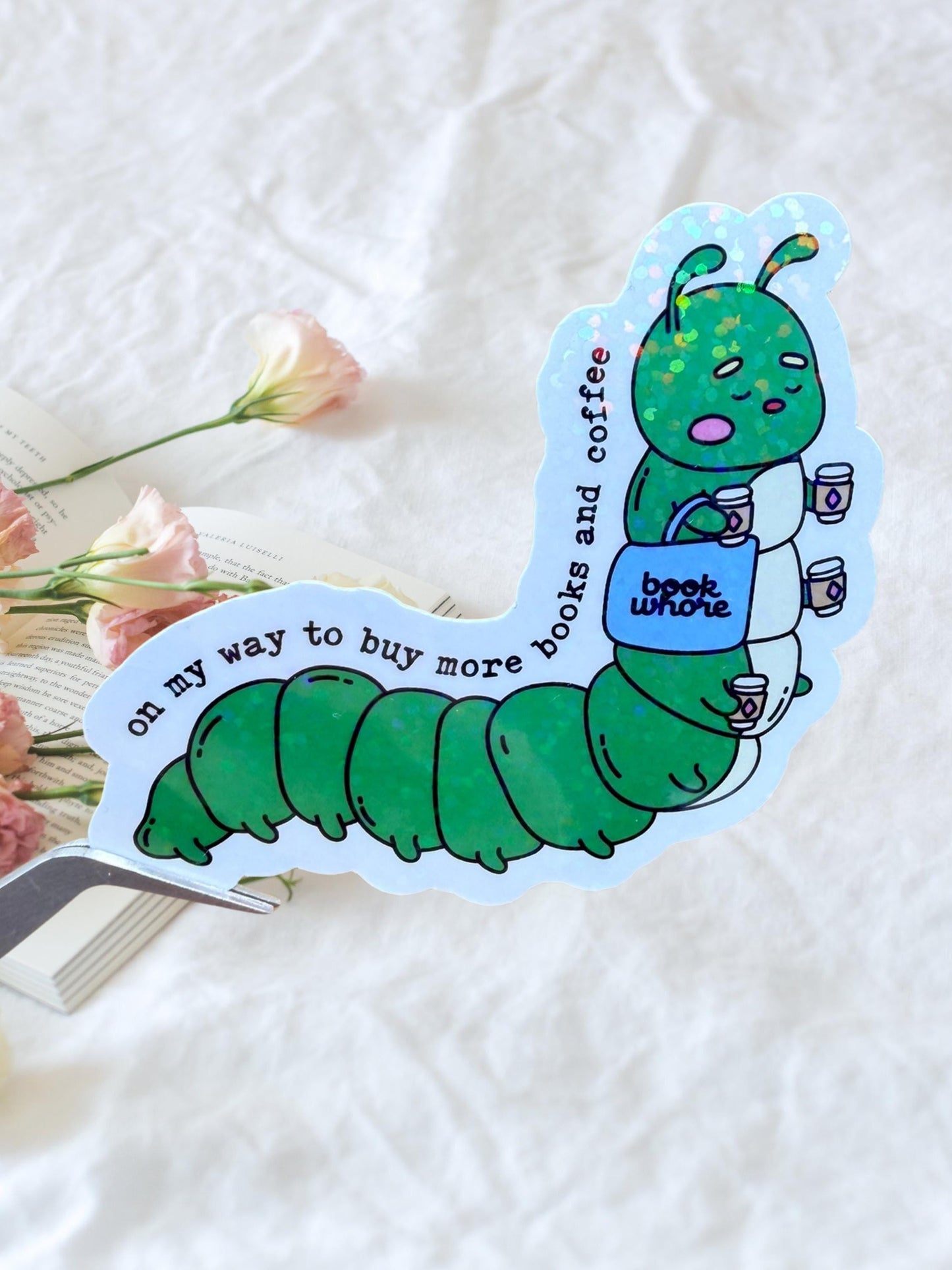 Bookworm Sticker | Sparkly Bookish Sticker
