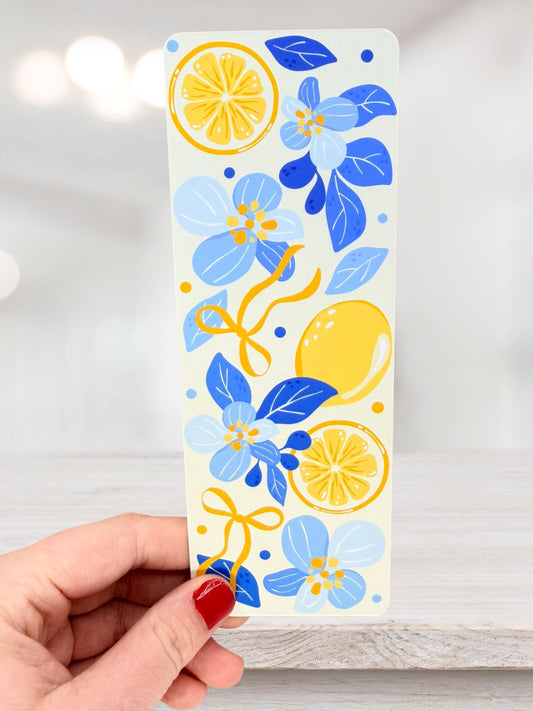 Lemon Floral Bookmark | Mediterranean Blue Summer Bookmark