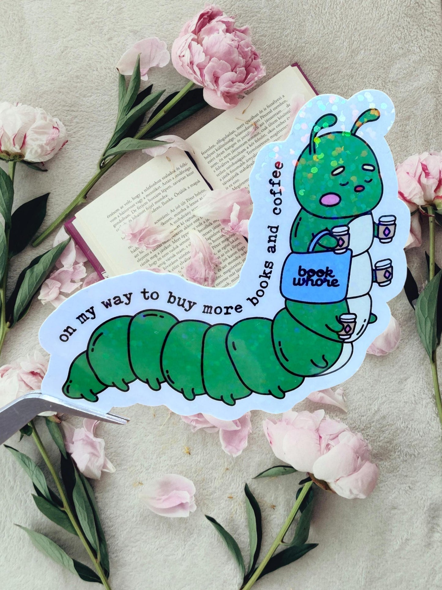 Bookworm Sticker | Sparkly Bookish Sticker
